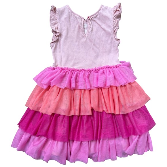Mini Boden Girls Pink Flamingo Tiered Tulle Dress Cotton Ruffle Cap Sleeve 5-6Y - Picture 3 of 5